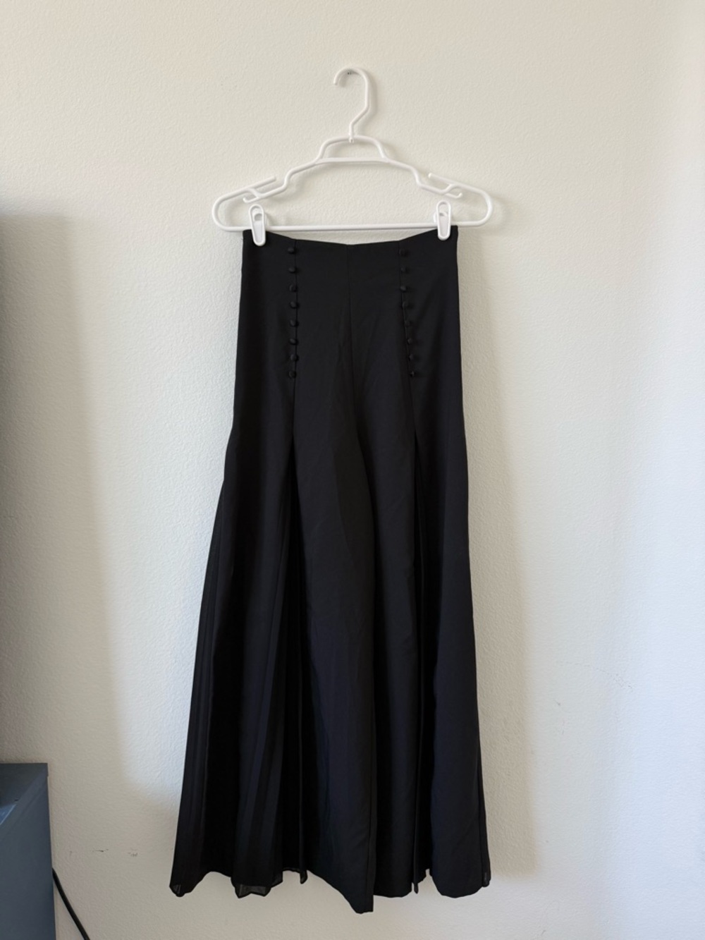 Black Wide Leg Pants with Front Button Detail